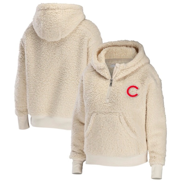 Wear By Erin Andrews Sweaters - Chicago Cubs WEAR by Erin Andrews Women's Sherpa Quarter-Zip Hoodie - Cream